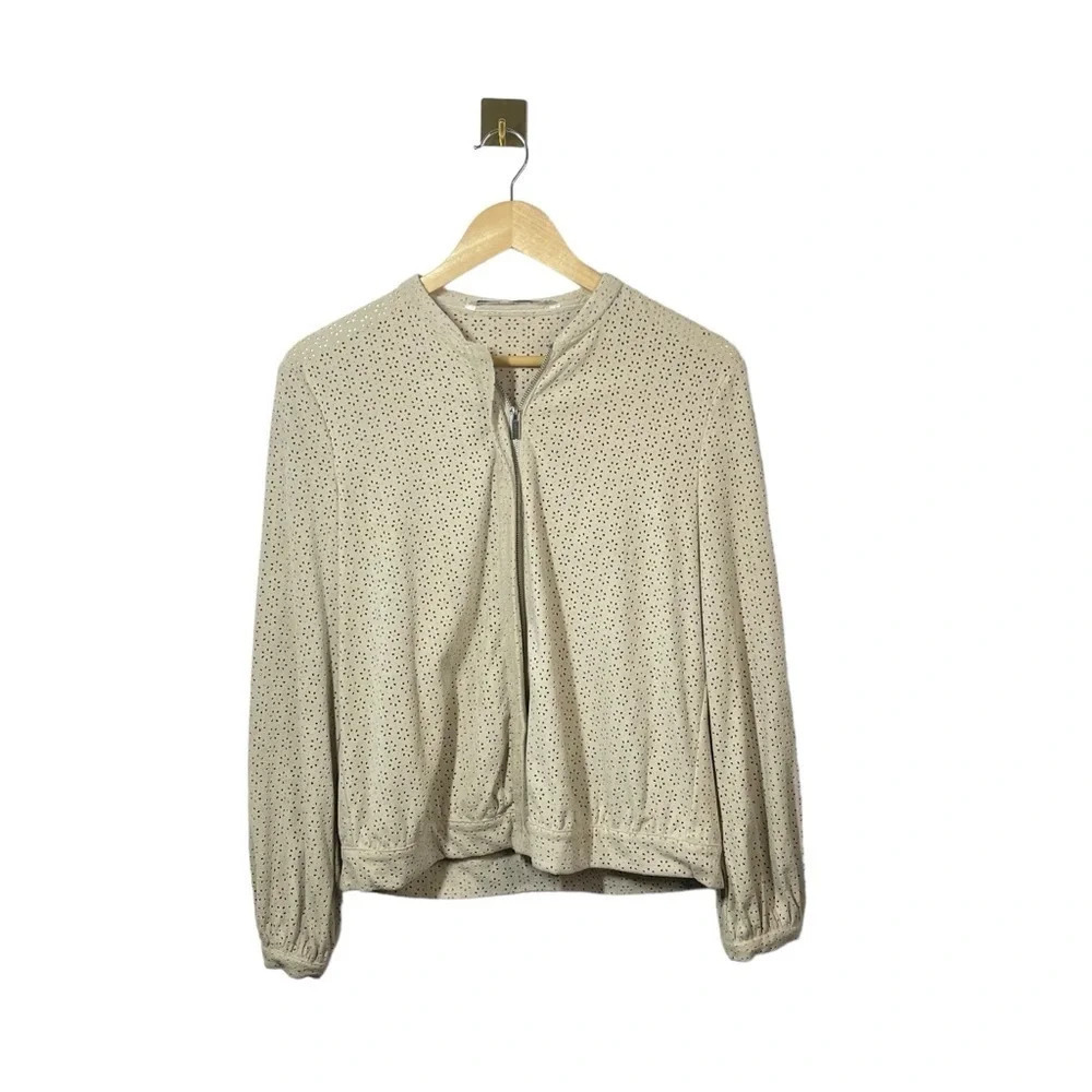 Zara Faux Suede Perforated Bomber Jacket Tan Womens Small Zip Front